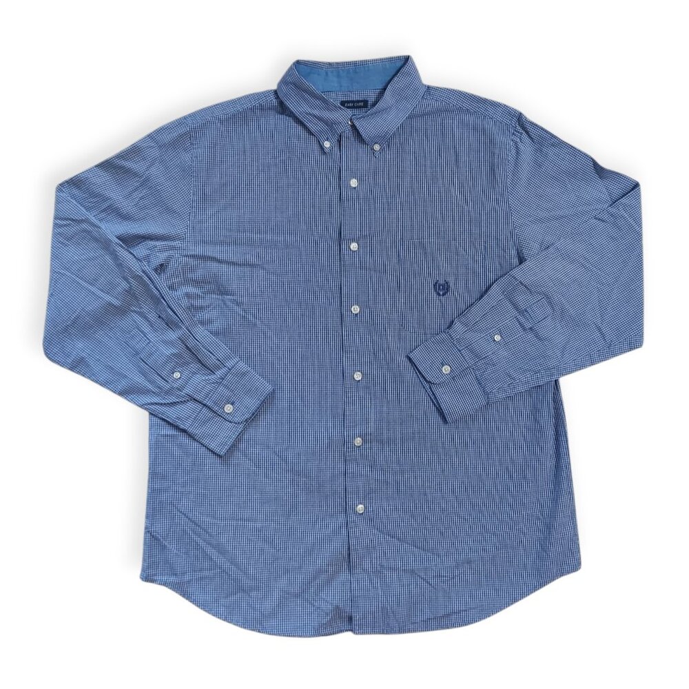 Chaps Blue White Check Easy Care Logo Button Up Long Sleeve Shirt Men’s Sz Large